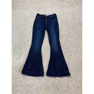 Kancan Button Fly High-rise Super Flare Bell Bottom Retro Dark Wash Jeans 7/27
